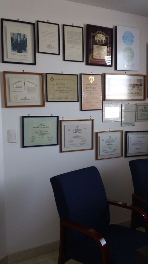 Medical Diplomas Doctor Diploma, Graduated College, Future Board, Degree Wall, Gallery Wall Ideas, Wall Aesthetic, Doctor's Office, Medal Display, Doctor Office