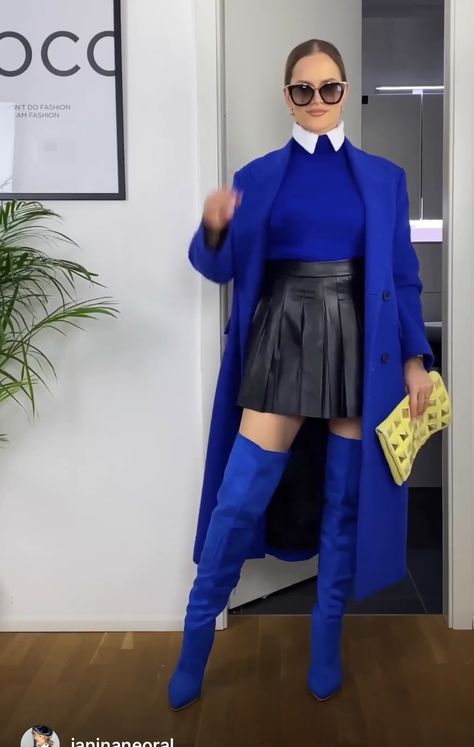 Royal Blue Heels Outfit, Bday Dress, Iconic Fashion, Stiletto Boots, Fashion Styles, High Boots, Over Knee Boot, Heeled Boots, Royal Blue