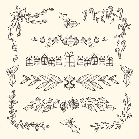 Hand drawn christmas frames and borders ... | Free Vector #Freepik #freevector #freechristmas #freewinter #freehand #freexmas Hand Drawn Border Designs, Christmas Borders Doodle, Christmas Boarder Ideas, Christmas Border Design To Draw, Drawing Frames Border, Christmas Whiteboard Art, Doodle Noel, Christmas Garland Drawing, Cute Xmas Drawings