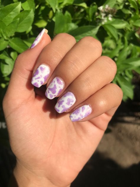 Light Purple Cow Print Nails, Lavender Cow Print Nails, Purple Cow Print Nails, Cow Print Nails, Light Purple Nails, Future Nails, Nail Art Designs For Beginners, Nail 2023, Easy Nail Art Designs