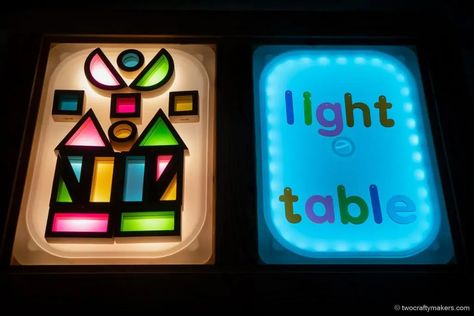 Ikea Childrens Table, Flisat Sensory Table, Ikea Light, Diy Light Table, Ikea Flisat Table, Flisat Table, Ikea Flisat, Led Puck Lights, Ikea Trofast