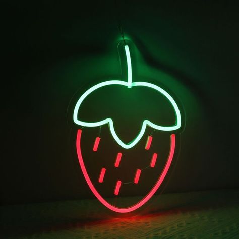 Strawberry neon sign. #ledneon #neonsign #ledneonflex #neonsignage Neon Strawberry, Strawberry Illustration, Logo Idea, Gift Inspo, Red Strawberry, Led Neon Signs, Led Neon, Live Wallpapers, Neon Lighting