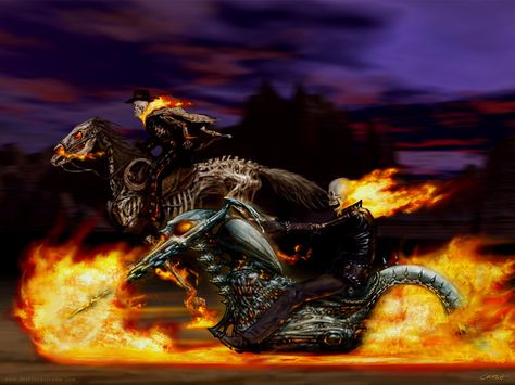 Ghost rider Horse & Cycle Ghost Rider Photos, Ghost Rider Bike, Ghost Rider Images, Ghost Rider 2, Ghost Rider Pictures, Ghost Rider Wallpaper, Spirit Of Vengeance, Last Ride, Horse Tattoo