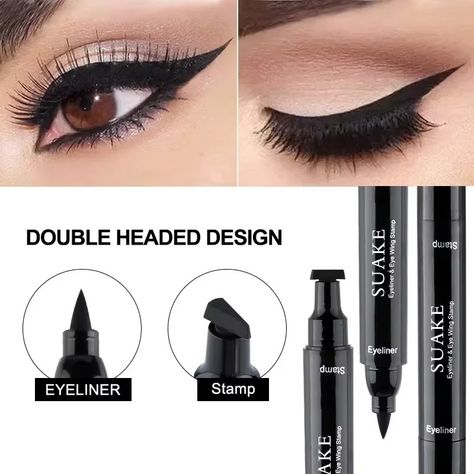 2 In1 Stamp Liquid Eyeliner Pencil Water Proof Fast Dry Double-ended Black Seal Eye Liner Pen Make Up for Women Cosmetics - AliExpress Wing Eye Makeup, Double Eyeliner, Double Liner, Crayon Eyeliner, Eyeliner Stamp, Eyeliner Shapes, Waterproof Eyeliner Pencil, Wholesale Makeup, Liquid Eyeliner Pen