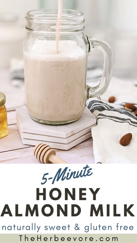 Honey Almond Milk Recipe (Gluten Free, Naturally Sweet, Dairy Free) Vanilla Almond Milk Recipes, Cereal Homemade, Almond Milk Recipe, Make Almond Milk, Almond Milk Recipes, Nut Milk Bag, Honey Almonds, Milk Alternatives, Blender Recipes