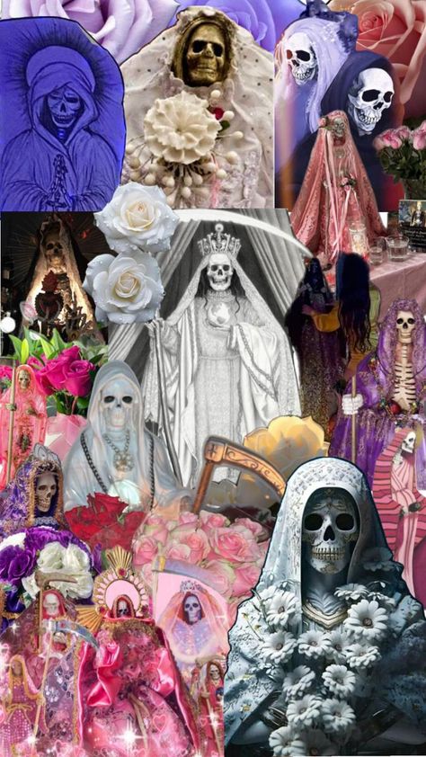 White ,Purple, Pink Santa Muerte❤️ Santa Muerte Wallpaper, Latina Aesthetic Wallpaper, Santa Muerte Altar, Santa Muerte Prayer, Halloween, Art