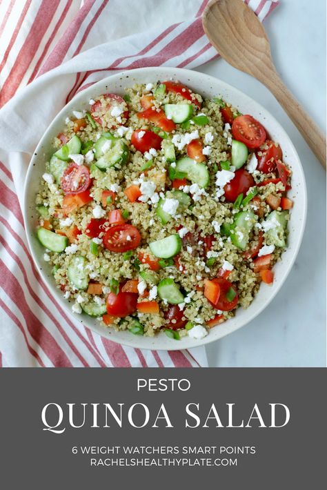 Pesto Quinoa Salad - Quinoa Salad Italian, Italian Quinoa Salad Recipes, Quinoa Recipes Pesto, Pesto Quinoa Recipes, Weight Watchers Quinoa Recipes, Easter Quinoa Salad, Pesto Quinoa Salad, Cold Plate Ideas, Pesto Quinoa Bowl