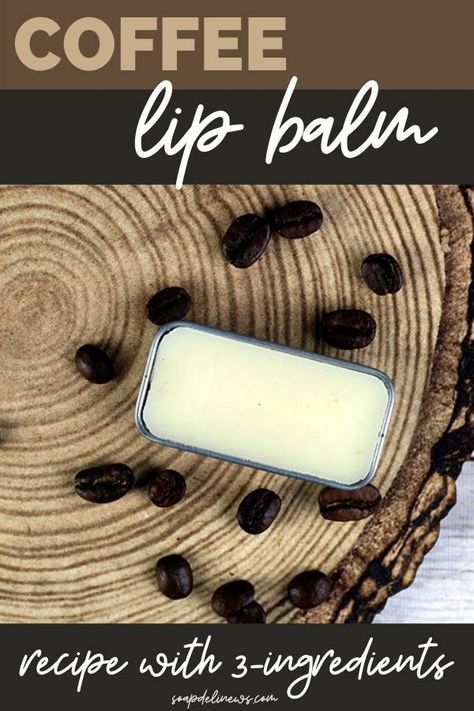 DIY coffee lip balm. This 3-ingredient coffee lip balm recipe is made with coffee infused oil for flavor and scent for natural lip care to protect and soothe chapped lips. This easy coffee lip balm DIY uses an infused carrier oil for all of the flavor without the mess of using coffee in the recipe. Made with just 3-ingredient, this natural coffee lip balm combines coffee infused oil with beeswax and shea butter to protect and soothe chapped lips. A simple lip care recipe for soft, supple lips! Diy Coffee Lip Balm, Diy Healing Lip Balm, Diy Vanilla Lip Balm, Coffee Lip Scrub Diy, Diy Lip Balm Without Beeswax Easy, Diy Lip Balm Recipes Vaseline, Coffee Lip Balm, Coffee Chapstick, Lip Butter Recipe