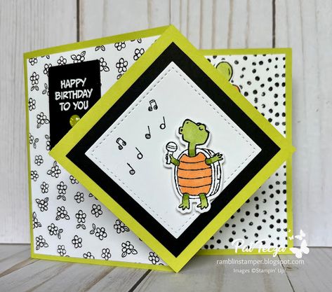 Stampin Up Zany Zoo Birthday Cards, Stampin Up Zany Zoo Cards, Christmas Wreath Quilt, Diamond Fold Card, Wreath Quilt, Square Template, Zoo Crew, Zoo Birthday, Musical Theme