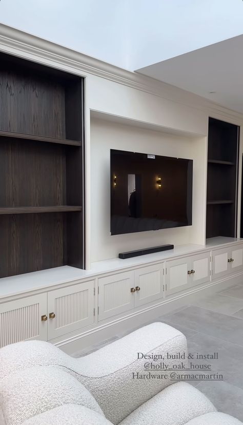 Luxury Entertainment Center, Tv Lounge Ideas Modern, Media Room Built In Cabinets, Primary Bedroom Tv Wall, Tv Room Built Ins, Tv Built In Wall Unit Living Room, Bedroom Decor With Tv, Builtin Entertainment Wall, Bedroom Built Ins For Tv