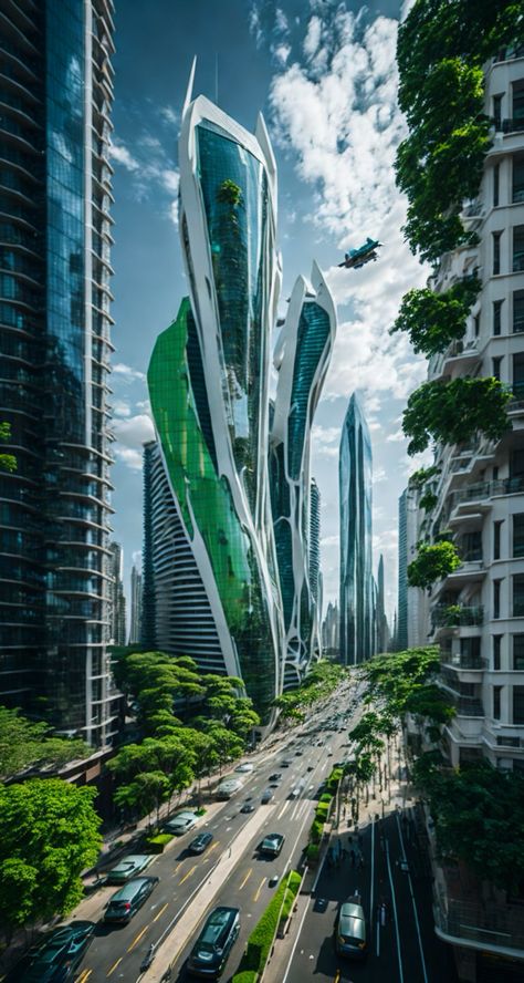 Future Green City, Kota Masa Depan, Futuristic Building, Eco City, Future Buildings, Secret Life Of Pets, Green City, Iconic Buildings, Future City