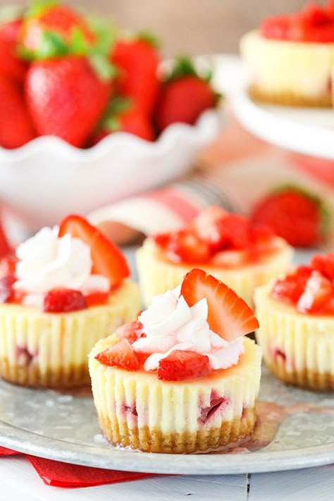 Cheesecake Cupcakes Recipe, Strawberry Cheesecakes, Mini Lemon Cheesecakes, Biscotti Cheesecake, Mini Strawberry Cheesecake, Strawberry Cheesecake Recipe, Funny Boyfriend, Mini Cheesecake Recipes, Cheesecake Mini