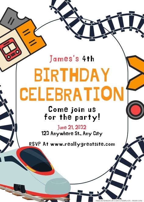 Train Express Birthday Invitation Templates Train Birthday Party Invitations, Birthday Party Invitations Free, 6 Birthday, Trains Birthday Party, Themed Drinks, Train Birthday, Party Venues, Party Activities, Train Rides