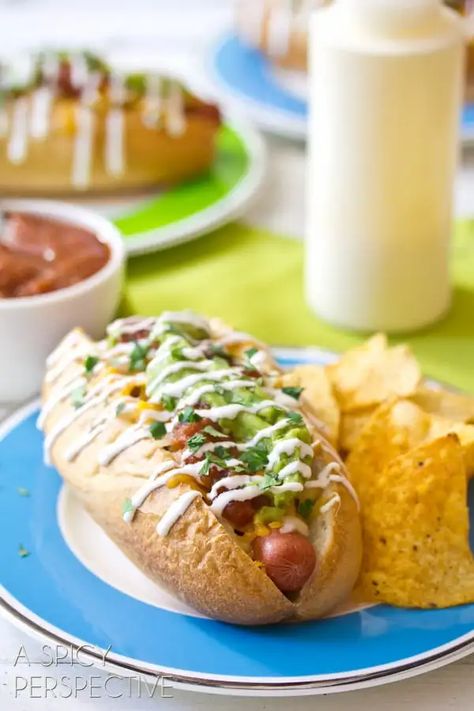 Nacho Hot Dog Recipe Gourmet Hot Dogs Toppings, Hot Dog Recipe, Gourmet Hot Dogs, Hot Dog Toppings, Burger Dogs, A Spicy Perspective, Chili Dogs, Hot Dog Recipes, Corn Chips