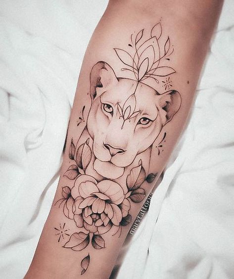 Mandala Lioness Tattoo, Lioness Flowers Tattoo, Lion Arm Tattoo, Lioness Tattoo Design, Lioness Tattoo, Flowers Tattoo, Top Tattoos, Tattoo Cover-up, Tattoo Designs For Women