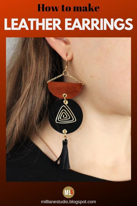 This year’s hottest DIY jewellery trend is leather earrings and you can easily make your own with Realeather Round Jewelry Shapes. This leather jewellery tutorial takes you through, step-by-step, how to turn basic leather shapes into bold statement earrings that will have everyone commenting on. #MillLaneStudio # statementearringsdiyhowtomake #leatherjewelrytutorials #geometricearringsdiy #leatherearringsideas #diyleatherearrings Cheap Leather Statement Jewelry, 3d Leather Earrings, Handmade Leather Earrings For Festivals, Leather Jewelry Tutorials, Geometric Leather Earrings, Modern Brown Leather Earrings, Diy Earrings Studs, How To Make Leather, Leather Jewelry Making