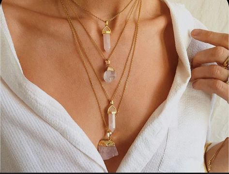 January Birthstone Necklace, Crystal Jewelry Necklaces, Gold Crystal Necklace, Rose Quartz Necklace Pendants, Bridesmaids Jewelry, Druzy Jewelry, Lehenga Collection, Quartz Crystal Necklace, Crystal Necklaces