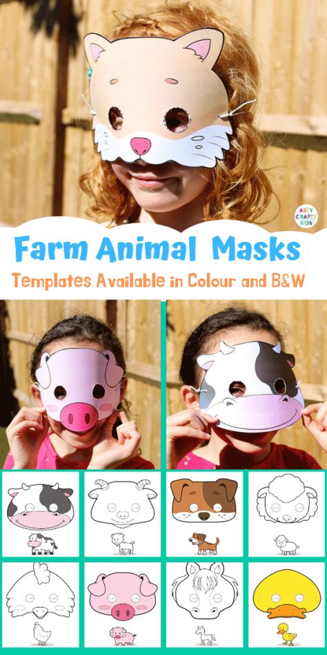 Farm Animal Masks, Animal Party Games, Animal Mask Templates, Animal Masks For Kids, Zoo Animal Crafts, Ocean Animal Crafts, Animal Lessons, Farm Animal Crafts, Masks For Kids