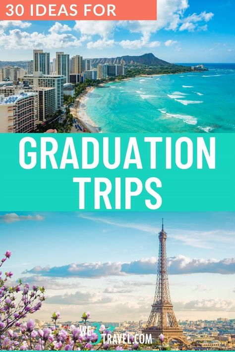 Planning a graduation trip for your senior? These grad trip ideas for destinations in the United States and overseas are sure to delight the new graduate - so much better than a graduation party! Best High School Senior Trips, Senior Trips With Family, Senior Trip Ideas In The Us, Senior Trip Ideas High School, Graduation Vacation Ideas, Grad Trip Ideas, Graduation Trip Ideas, Things To Do With Teens, Senior Trip Ideas