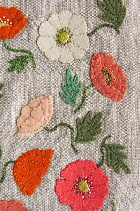 Poppy Garden, Garden Embroidery, Wool Appliqué, Hungarian Embroidery, Crewel Embroidery Kits, Embroidery Sampler, Purl Soho, Felt Embroidery, Embroidery Materials