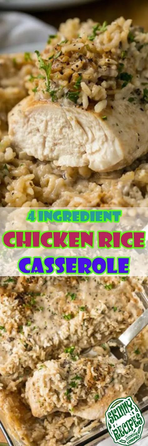 4 Ingredient Chicken Rice Casserole - easydinnerrecipes - Medium 4 Ingredient Chicken And Rice, Casserole Sides, Easy Chicken Rice Casserole, 4 Ingredient Chicken, Chicken Rice Casserole Recipes, Chicken Head, Chicken And Rice Casserole, Easy Chicken And Rice, Chicken Rice Casserole