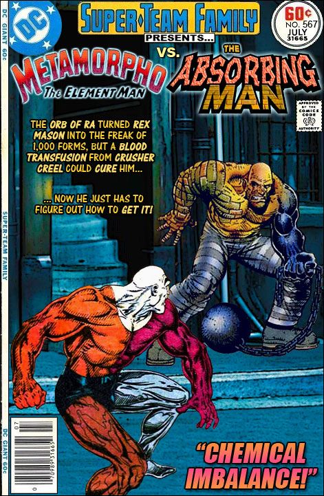 Super-Team Family: The Lost Issues!: Metamorpho Vs. The Absorbing Man Dc Comics Vs Marvel, Marvel And Dc Crossover, Absorbing Man, Gil Scott Heron, Science Fiction Illustration, Family Presents, Full Frontal, Marvel Vs Dc, Book And Magazine