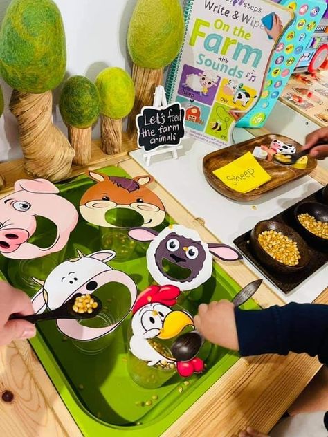 Farm Animal Birthday Activities, Farm Day Activities Preschool, Dramatic Play Animals, Feeding Animals Activities, Farm Fine Motor Activities Preschool, Farm Theme Games, Zoo Dramatic Play Preschool, Farm Dramatic Play Preschool, Farm Playdough