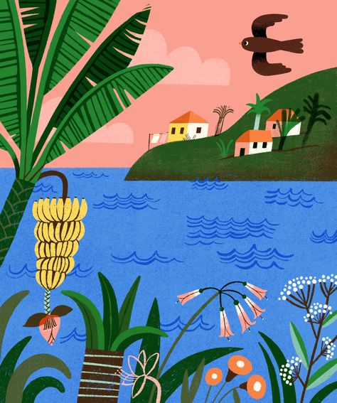 Tropical Illustration, Summer Illustration, Glasgow School Of Art, Illustration Wall Art, Tree Illustration, Travel Illustration, Japanese Woodblock Printing, Landscape Illustration, Plant Illustration