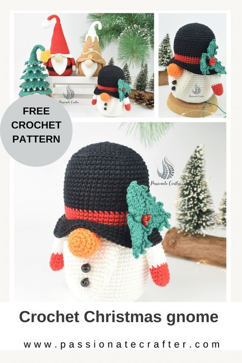 Free crochet Christmas gnome pattern for beginners Crochet Christmas Snowman, Gnome Free Pattern, Crochet Christmas Gnome, Crochet Gnomes Pattern Free, Snowman Gnome, Gnome Crochet, Christmas Crochet Patterns Free, Crochet Christmas Gifts, Crochet Snowman