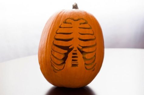 Ribs Pumpkin Carving, Ribcage Pumpkin Carving, Anatomy Pumpkin Carving, Nurse Pumpkin Carving, Spooky Pumpkin Carving Ideas, Gold Painted Pumpkins, Pumpkins Carving, Pumpkin Templates, Scary Mary