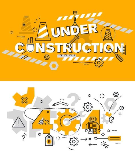 Set of modern vector illustration concepts of words under construction and 404 Under Construction, Vector Free, Vector Illustration, Royalty Free, Mural, Clip Art