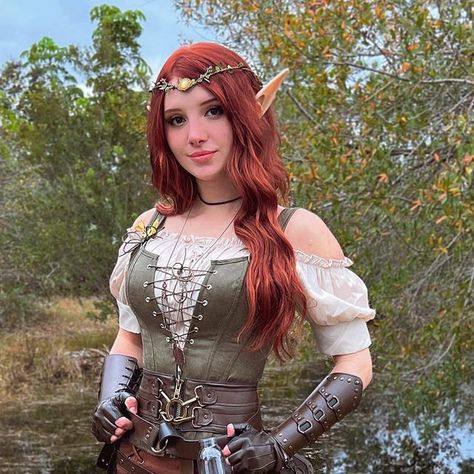 Madi on Instagram: "I’ll take any excuse I can to dress up as an elf 😌🧝🏻‍♀️ Had such a fun time at the Brevard renaissance faire! 🐉🏰🧚🏻" Ren Faire Wood Elf, Cute Medieval Outfits, Elf Warrior Female Costume, Elf Renfaire Outfit, Renfaire Elf Outfit, Dnd Character Cosplay, Ren Fair Fairy Outfit, Ren Faire Outfits Elf, Ren Fair Elf