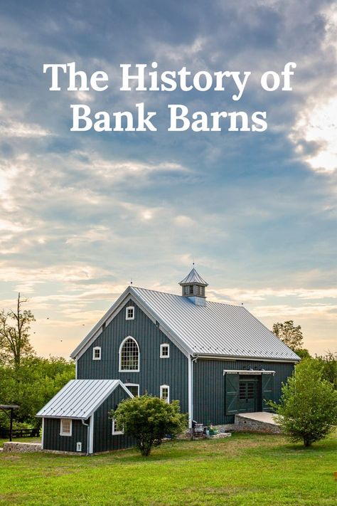 While bank barns today serve a multitude of purposes and are built by contractors nationwide, they were once exclusively used for farming, with their roots dating back to the 1660s in England. Built into the side of a hill, with two levels accessible from the ground level, they have been used primarily in locations with uneven landscapes and on steep-sloping properties. Let’s take a look at the current status and unique history of bank barns from Europe to America. Barn Pool House, Barn Pool, Bank Barn, Horse Barn Designs, Horse Barn Plans, Barn Renovation, Barn Plans, Ground Level, Barn Design