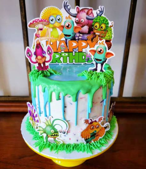 My Singing Monster theme birthday cake for my special 5 year old 🎶👾🥳🖐 Singing Monsters Cake, My Singing Monsters Cake, Monster Birthday Cakes, Singing Monsters, Monster Cake, Monster Theme, Cake Shapes, Monster Birthday, Baby Shower Decorations