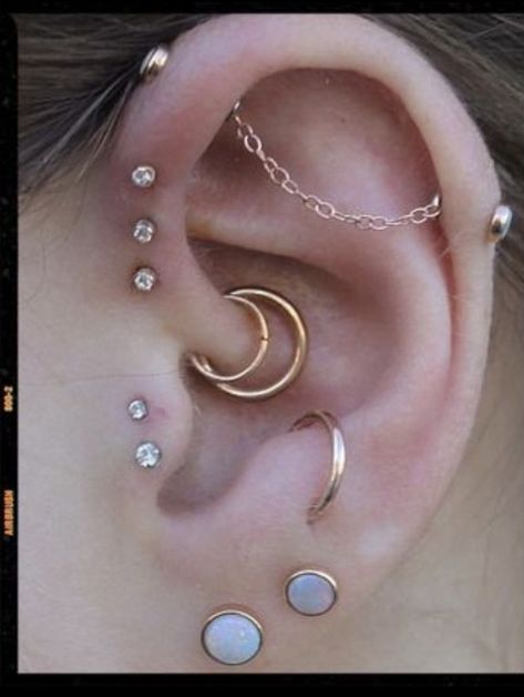 Daith Piercing Combos, Ear Curation Themes, Industrial Piercing Jewelry Elegant, Daith Industrial Piercing, Daith Piercings Ideas, Double Daith Piercing, Unique Industrial Piercing, Industrial And Daith Piercing, Ear Inspiration Piercing