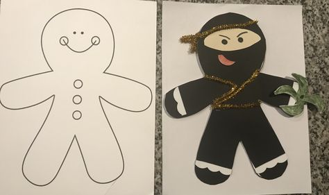 Gingerbread man in disguise as Ninja Gingerbread Man Disguise Project, Gingerbread Man In Disguise, Gingerbread Disguise Project, Gingerbread Man Disguise, Gingerbread Disguise, Ninja Crafts, Christmas Mini Shoot, Gingerbread Man Crafts, Gingerbread Man Activities