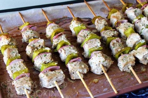 Oven Baked Pork Souvlaki (Kabobs) Tea Rusk Recipe, Pork Souvlaki, Baked Corned Beef, Rusk Recipe, Pork Kabobs, Boneless Pork Ribs, Souvlaki Recipe, Oven Baked Recipes, Kabob Recipes