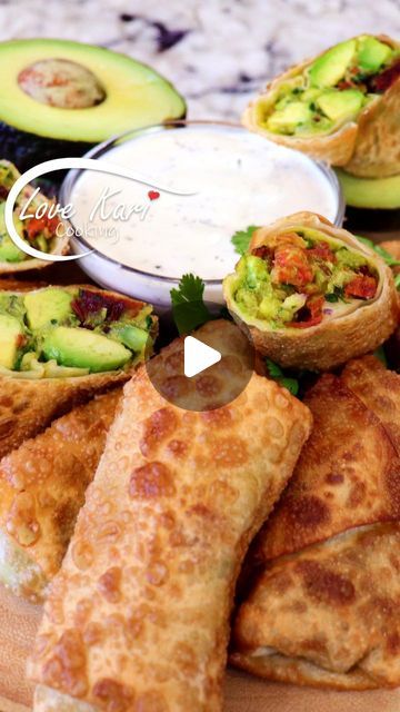 Karina Valladares on Instagram: "Avocado Egg Rolls recipe like Cheesecake Factory! These Avocado Egg Rolls are perfect for Lent, para la Cuaresma or the upcoming Super Bowl, as a side dish or an appetizer, so delicious 😋 They are so easy to make. I'm serving them with Ranch Dressing but you can also use Cilantro Lime Dressing or Chimichurri Sauce 🥰 Please comment down below what recipe you will like to see next. Also, check out our YouTube Channel for more delicious recipes. Link in Bio 😊 AVOCADO EGGROLLS INGREDIENTS: ► 4 oz sun-dried tomatoes ► 1/2 red onion ► Some cilantro ► 4 avocados ► Juice of 1/2 lime ► Some egg roll wraps #mexican #mexicanfood #mexicanfoodie #easymeals #easyrecipe #recetafacil #hechoencasa #hungry #fy #avocadoeggrolls #avocado #eggrolls #eggroll #veganrecipes #le Mexican Egg Rolls, Appertiser Ideas, Avocado Rolls, Egg Roll Wraps, Avocado Egg Rolls, Egg Rolls Recipe, Avocado Dishes, Avocado Roll, Lent Recipes