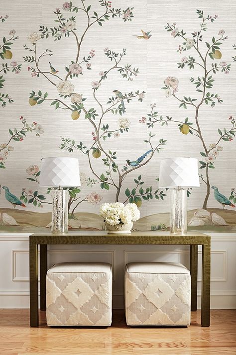 Chinoiserie Mural, Silver Mist, Iconic Wallpaper, Silver Wallpaper, Chinoiserie Wallpaper, Garden City, Print Wallpaper, Floral Wall, Of Wallpaper