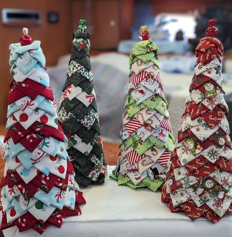 Vintage Handmade Folded Fabric Christmas Tree 3A2 Folded Fabric Christmas Tree, Fabric Trees Christmas, Fabric Trees Christmas Diy, Fabric Trees, Fabric Tree, Ornaments Homemade, Fabric Christmas Trees, Folded Fabric Ornaments, Folded Fabric