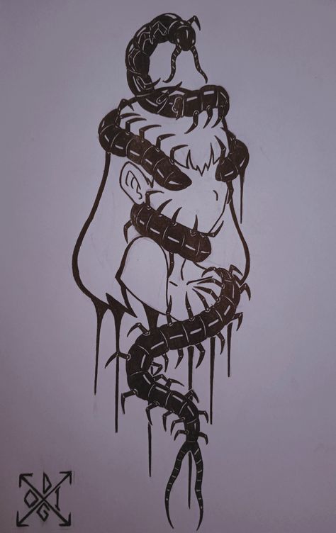 Centipede Spine Tattoo, Tokyo Ghoul Centipede, Centipede Tattoo Design, Centipede Art, Centipede Drawing, Gore Tattoo, Centipede Tattoo, Quetzalcoatl Tattoo, Emo Tattoos