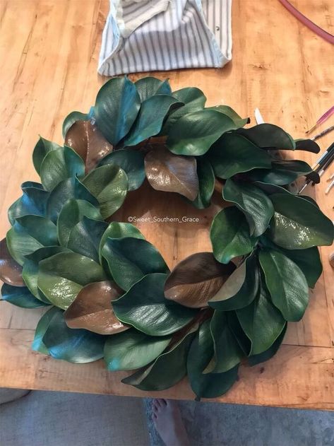 Diy Grapevine Wreath, Diy Magnolia Wreath, Apple Barrel, All Season Wreath, Craft Things, Succulent Wreath, Magnolia Wreath, Acrylic Craft Paint, Magnolia Leaves