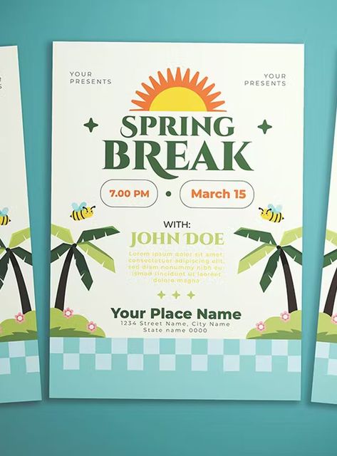 Spring Break Flyer Template AI, PSD Spring Flyer, Spring Party, Perfume Design, Welcome Spring, Street Names, Place Names, Print Templates, Spring Break, Flyer Template