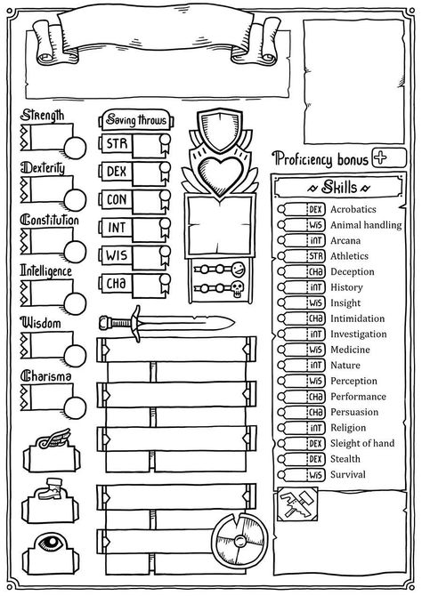 hand-drawn style.  Requires a small donation to download. Basic Dnd Character Sheet, Dnd Character Sheet Custom Template, Simplified Dnd Character Sheet, Cute Dnd Character Sheet Free, Dnd Sorcerer Character Sheet, Character Sheet Template Dnd, Custom Dnd Character Sheet, Dnd Character Sheet Printable Free, Cute Dnd Character Sheet