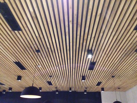 Wooden ceiling design. Diy Suspended Ceiling, Simple Playroom, Wooden Ceiling Design, Wooden Ceiling, Suspended Ceiling, Wooden Ceilings, Basement Ideas, Ceiling Design, Bathroom Ideas