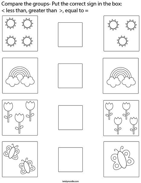 Comparing Numbers Kindergarten, Comparing Numbers Worksheet, Pre K Worksheets, Shape Activities Preschool, Homework Worksheets, Kindergarten Phonics Worksheets, Free Printable Math Worksheets, Twisty Noodle, Homeschool Preschool Activities