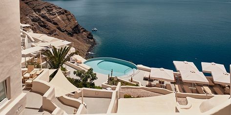 Take a Look Inside the Dreamy Mystique Hotel in Santorini Mystique Hotel Santorini, Santorini Hotels, Jacuzzi Outdoor, Muted Color Palette, Santorini Greece, The European Union, Architectural Inspiration, Workout Rooms, Hotels And Resorts