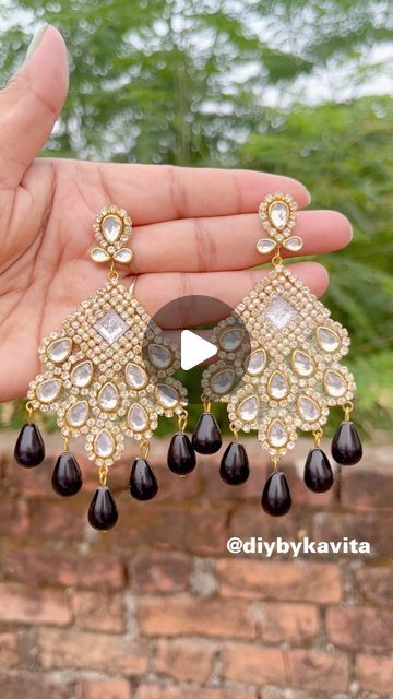 DIY by Kavita on Instagram: "Trending Kundan Stone Earrings🔥💖 . . . #diyearrings #creative #kundanearring #easydiyideas #viral #viralreels #viralvideos #reels #reelsvideo #trendingjewellery #trendingearrings #trending #kundanjewellery #kundanearring #pearls #beads #earrings" Trending Earrings 2024, Diy Kundan Jewellery, Trending Earrings, Earring Trends, Kundan Earrings, Beads Earrings, Business Idea, Kundan Jewellery, Polymer Clay Crafts