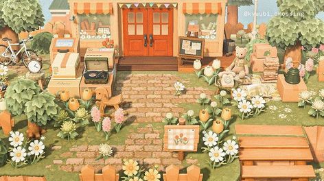 Cottagecore Ideas, Cottagecore Animal Crossing, Acnh Cottagecore, Brick Path, Animal Crossing 3ds, Animal Crossing Guide, Yellow Animals, Animal Crossing Wild World, Path Design