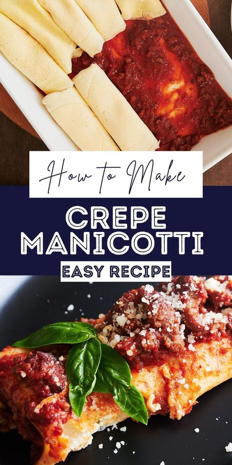 Traditional Manicotti Recipe, Authentic Manicotti Recipe, Best Manicotti Recipe, Baked Manicotti, Italian Meat Sauce, Homemade Crepes, Manicotti Recipe, How To Make Crepe, Italian Recipes Easy